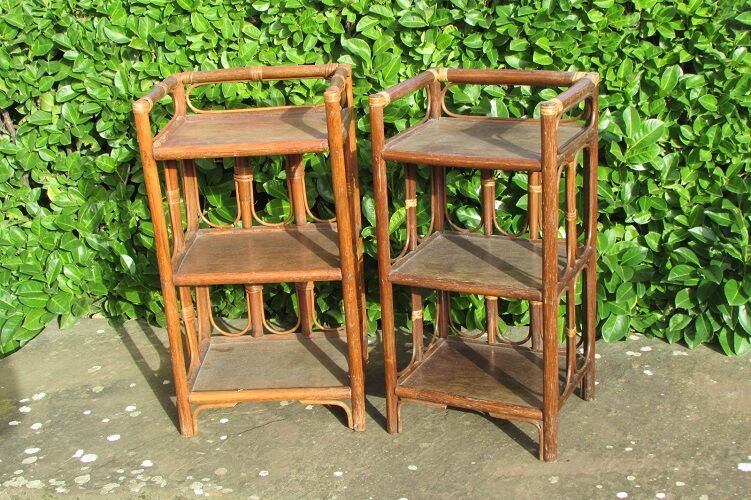 Pair of bedsides, rattan and bamboo