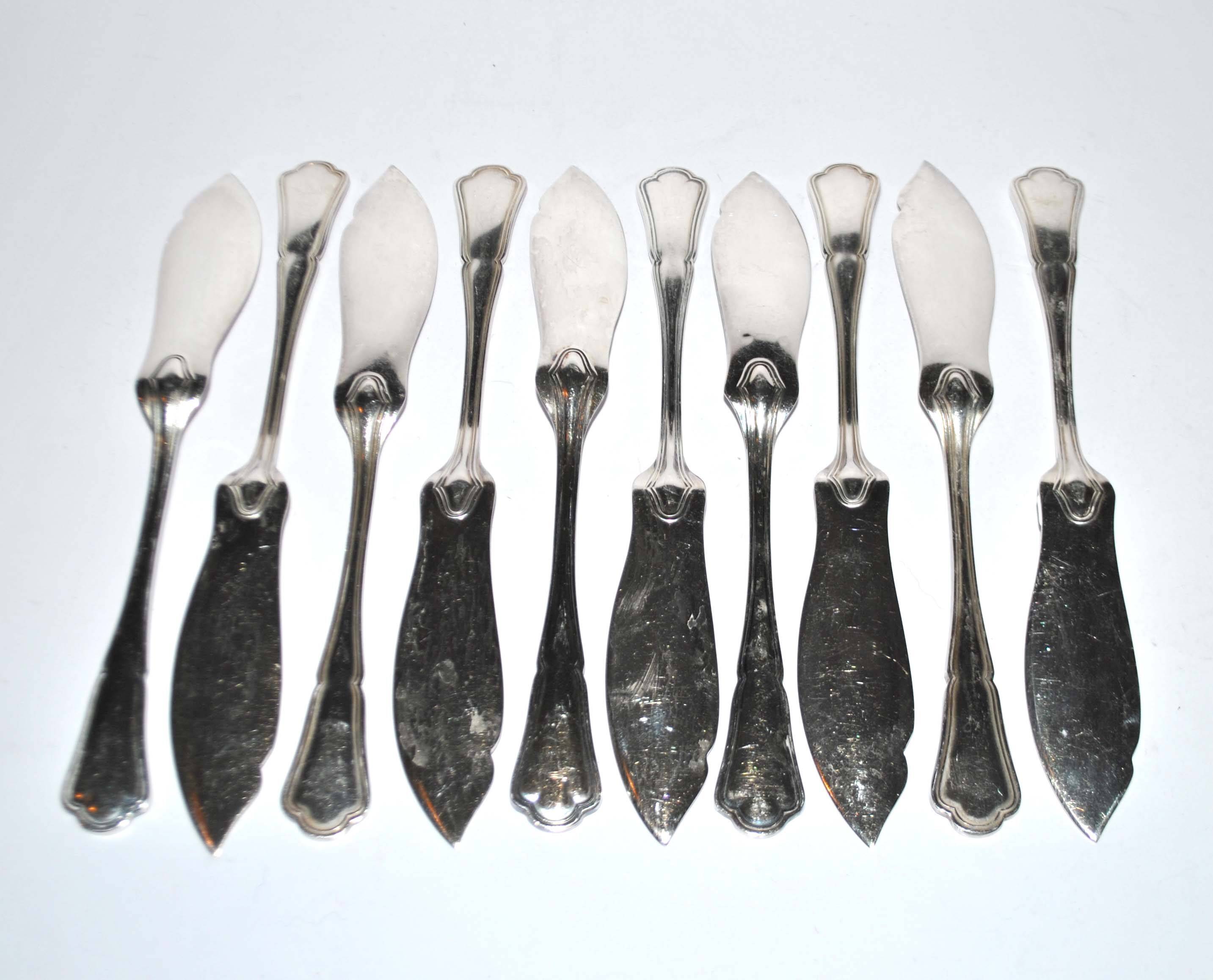 Set of 10 ercuis fish knives in silver metal, victoria spatours model