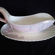 Antique Longwy ceramic fish service for 12 people, Copenhagen pattern, 1890-1939