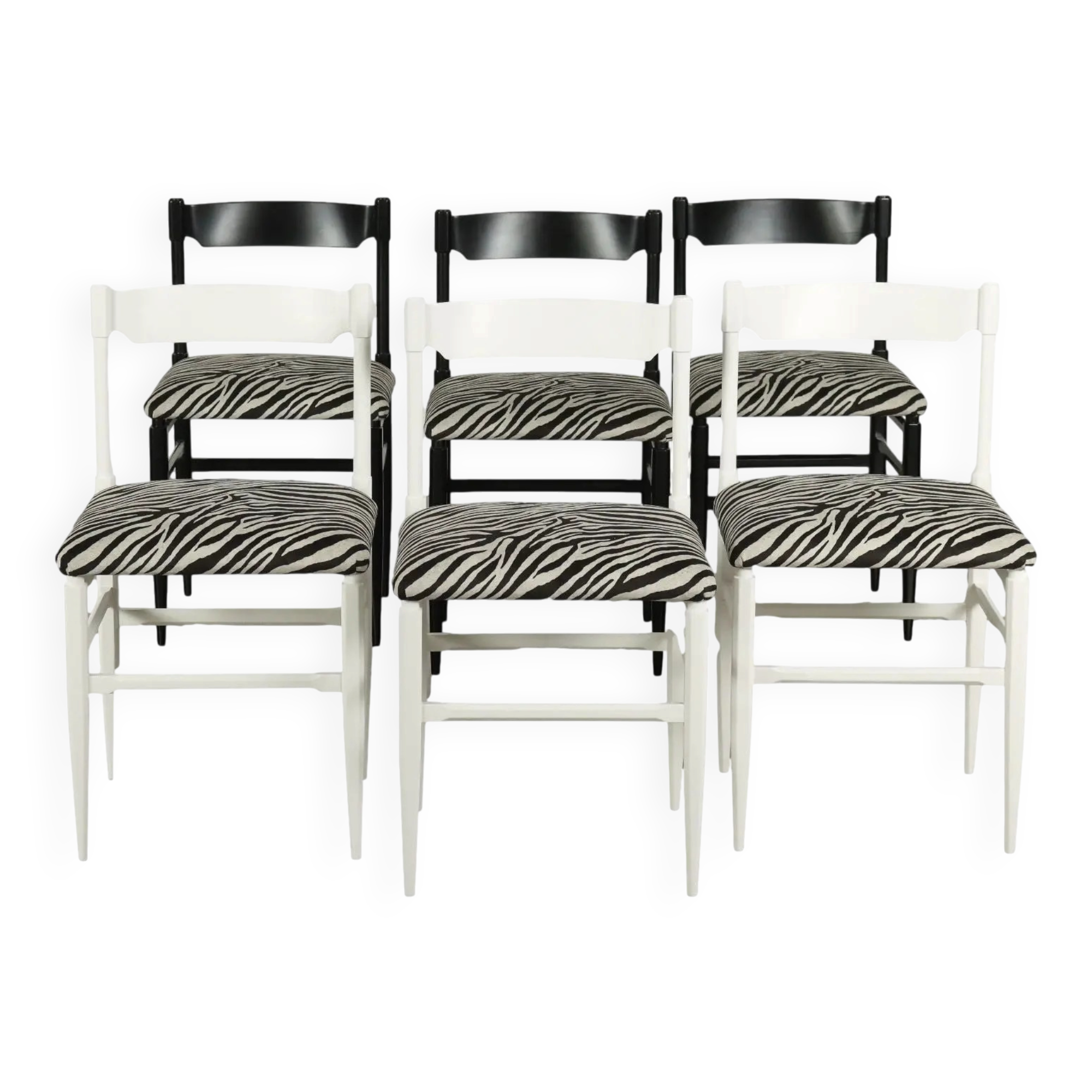 Vintage Jungle Collection chairs in velvet and wood, Italy, 1950s-1960s.