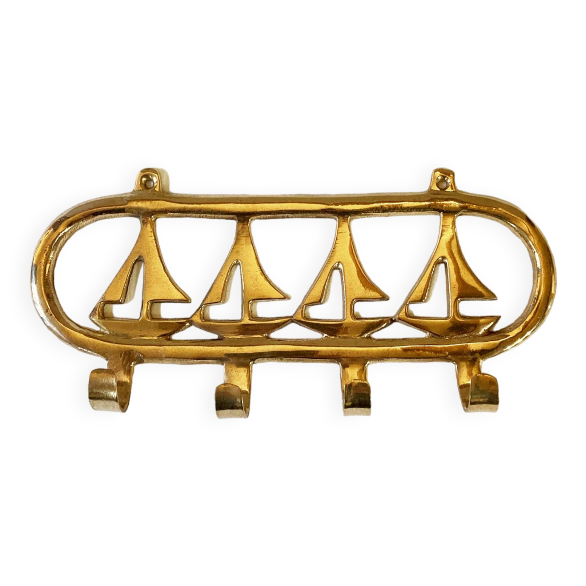 Coat hook in gilded brass, sailboat motifs