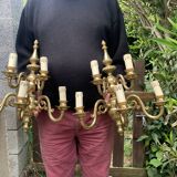 Large Pair of Dutch Style 5-Branch Wall Lights in Brass, Gilded Bronze, 19th Century