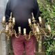 Large Pair of Dutch Style 5-Branch Wall Lights in Brass, Gilded Bronze, 19th Century