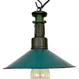 Industrial Green Enamel Factory Pendant Lamp with Cast Aluminium Top, 1960s