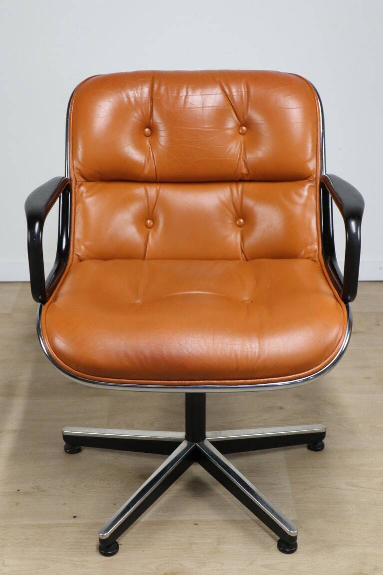 Charles Pollock leather office chair, Knoll edition, 1970