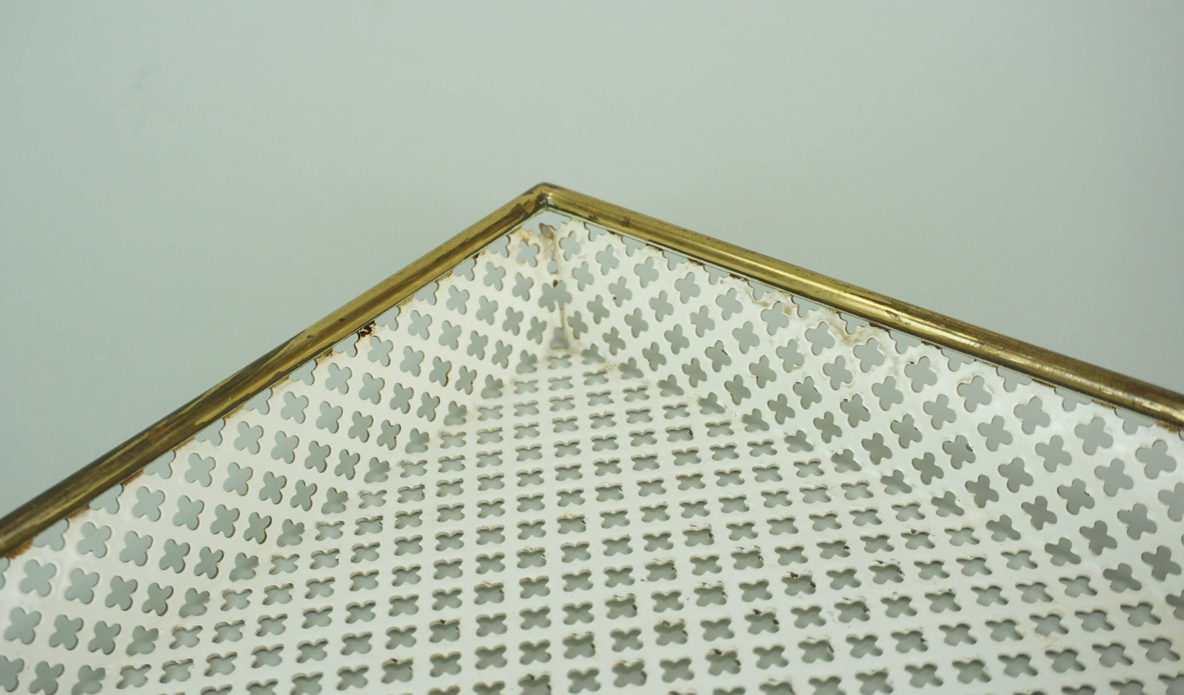 Vintage tray, perforated metal and brass, attr. to mathieu matégot 50s