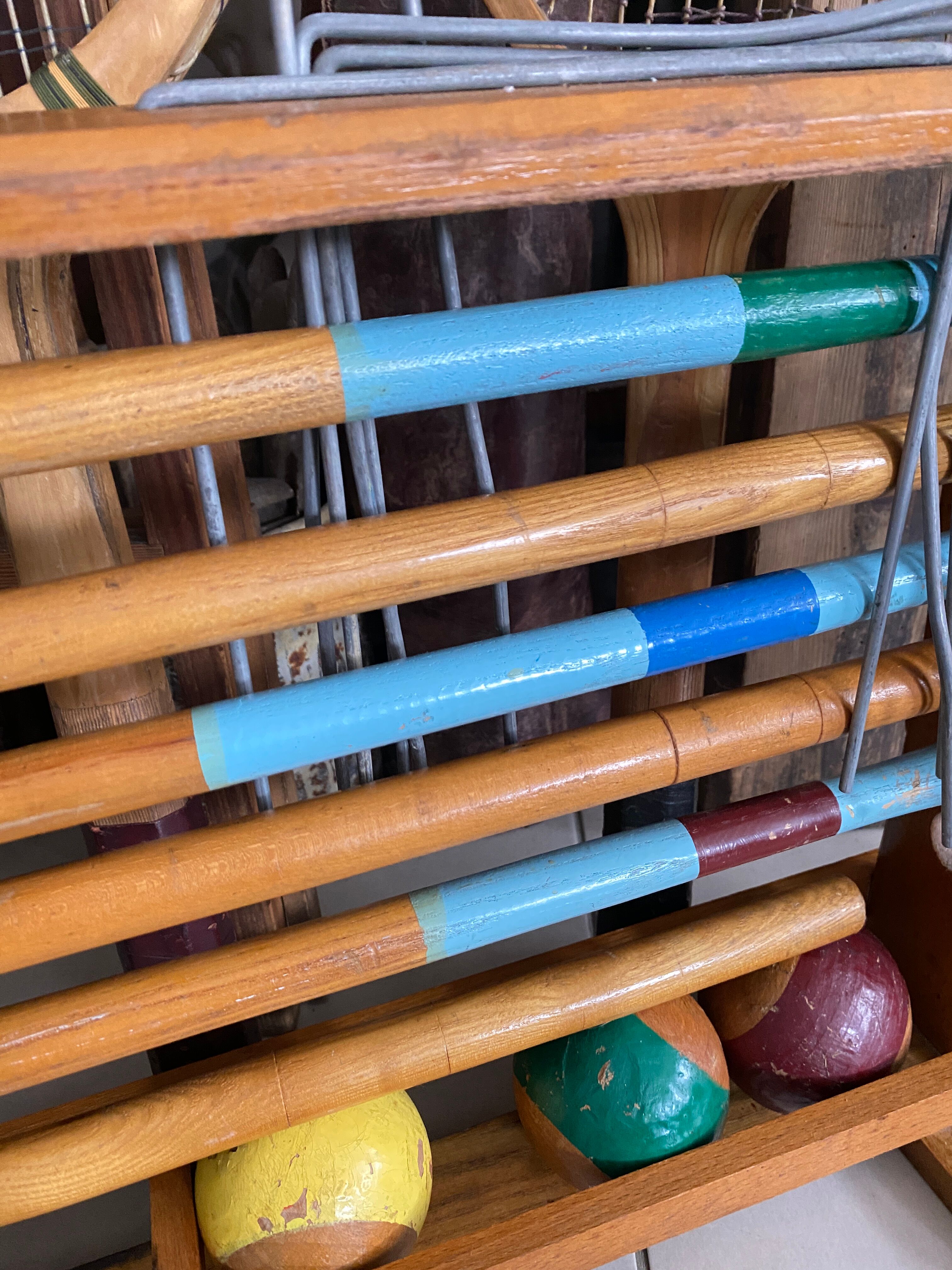 Old wooden croquet game