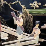 Antique Chinese bedroom screen, inlay of soapstone, jade, ivory, mother-of-pearl