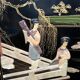 Antique Chinese bedroom screen, inlay of soapstone, jade, ivory, mother-of-pearl