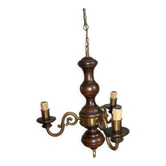 Chandelier in wood and brass
