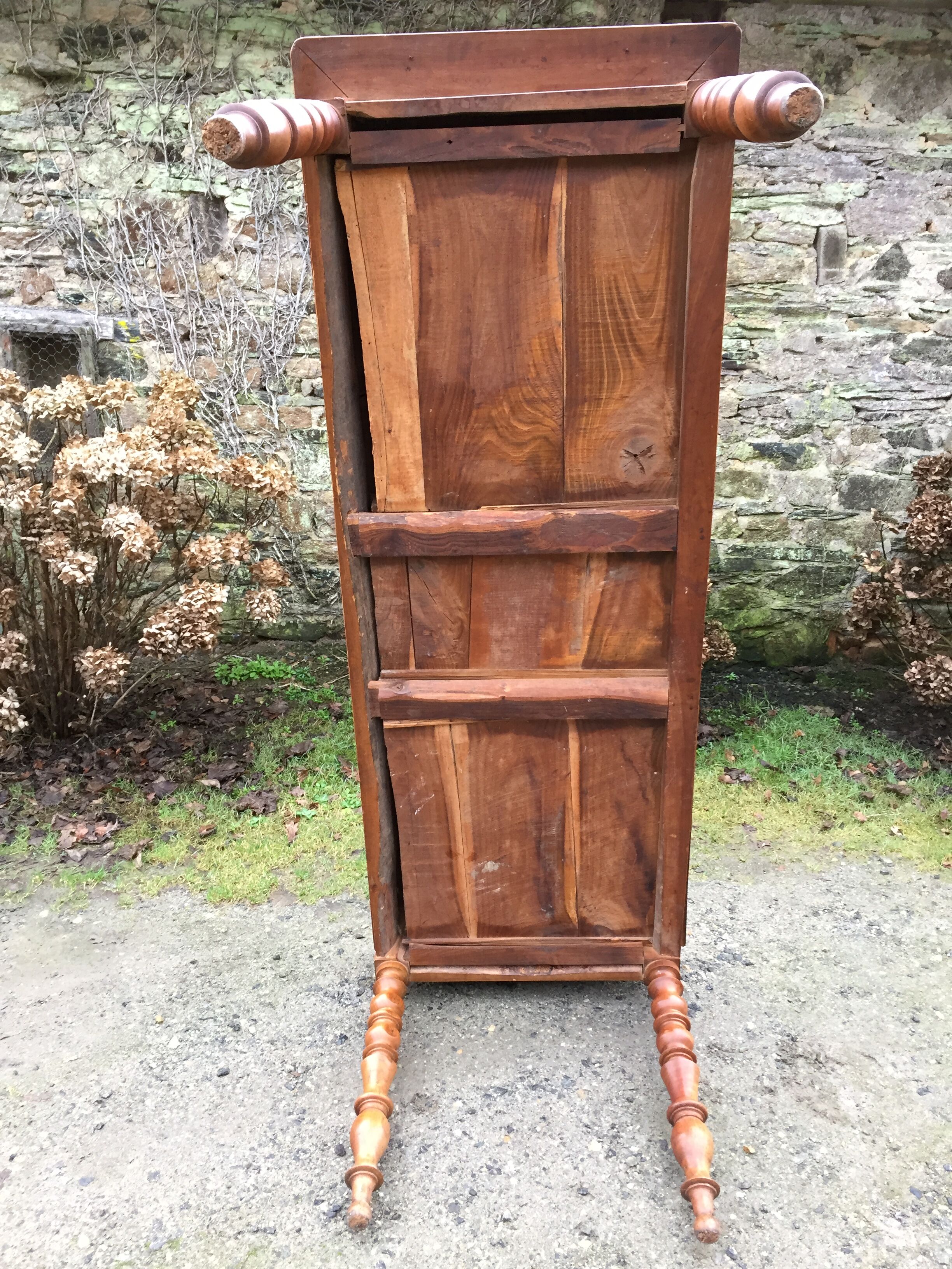 Old cherry farmhouse table with 3 drawers and turned legs