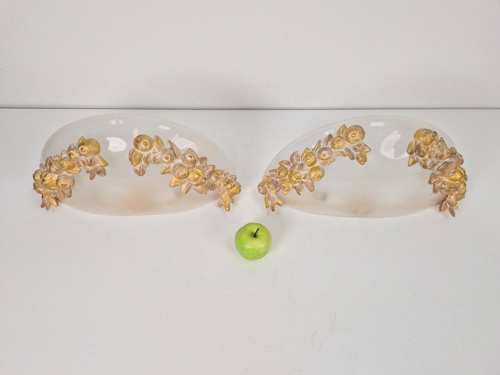 Vintage Bowl Wall Lamps in Goldleaf Murano Glass, Italy, 1970s, Set of 2
