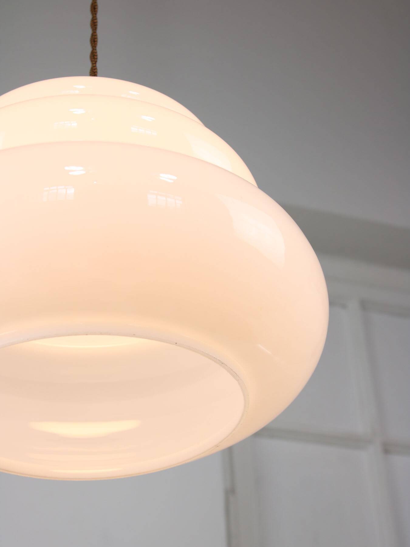 Mid-century italian brass and opaline cloud pendant lamp