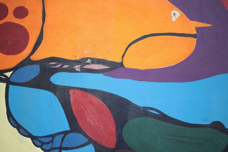 Large painting on canvas by Yves Navarre, Cartridge Handsome Bridge, wall decoration.