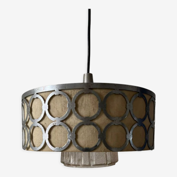 Scandinavian ceiling lamp from the 1970s, metal and opaline