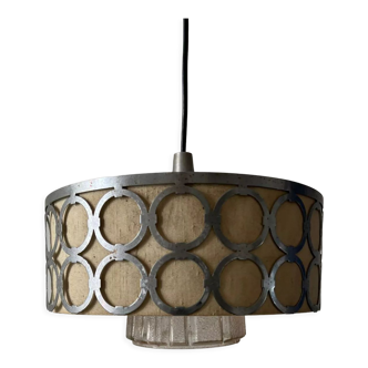 Scandinavian ceiling lamp from the 1970s, metal and opaline