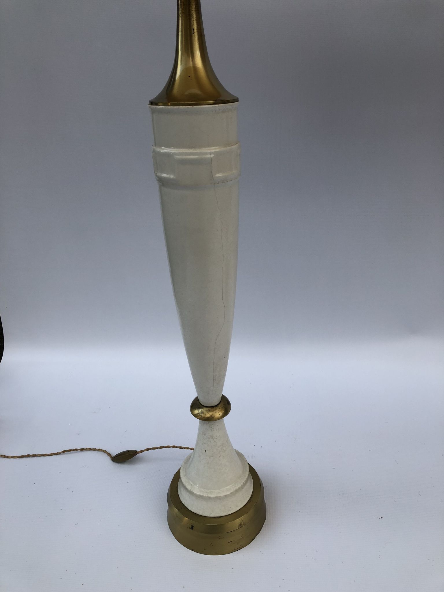 1960s laurel greek key ceramic brass table lamps hollywood regency neoclassical