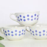 Set of 3 chocolate cups, beige and blue, Boch La Louvière, vintage