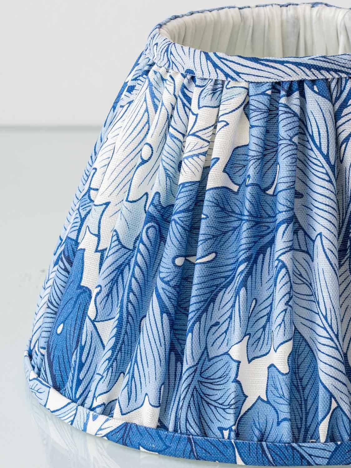 Neoclassical blue ceramic table lamp, pleated William Morris Acanthus shade.