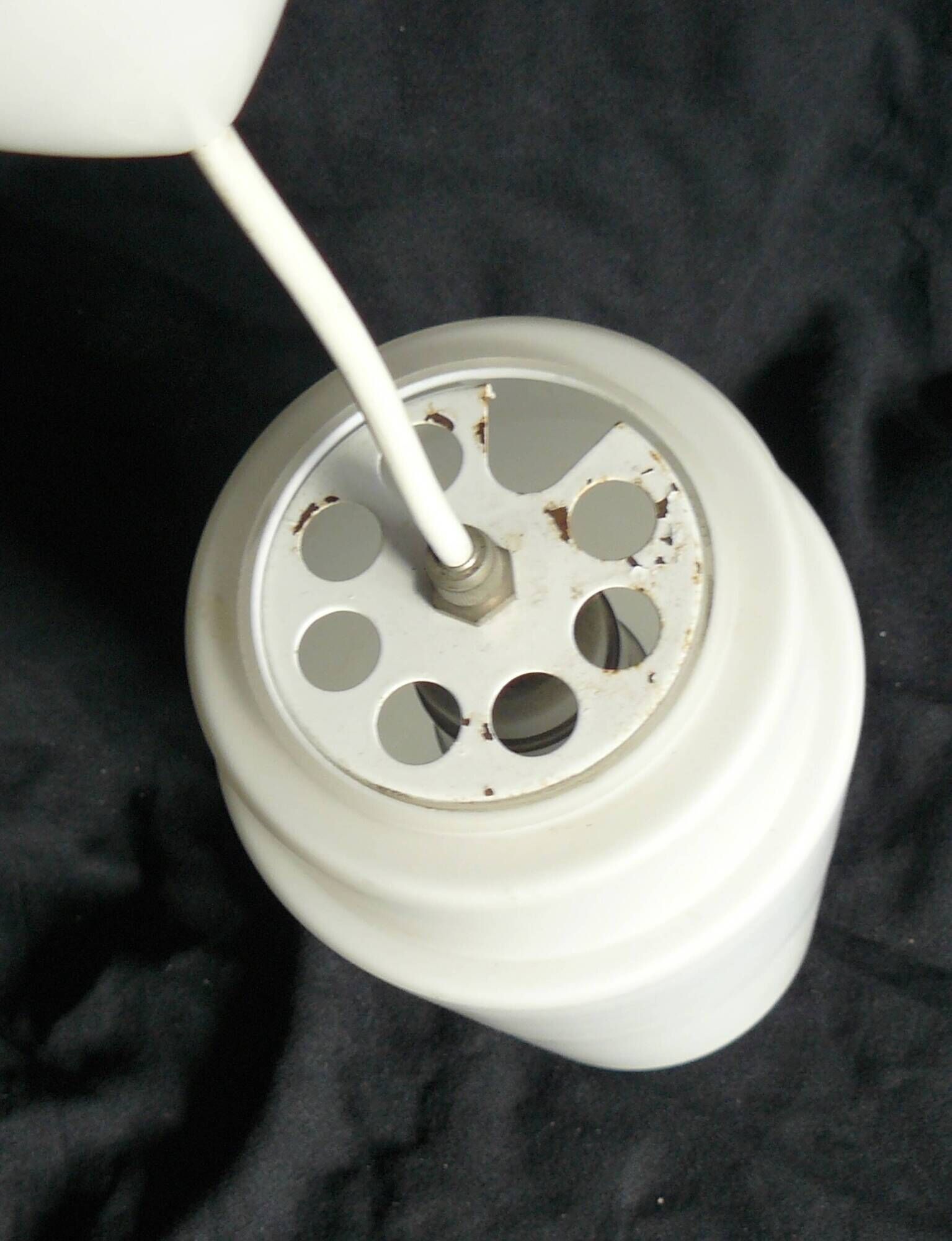 Lampe suspension opaline cylindrique plafonnier Design moderniste 1960
