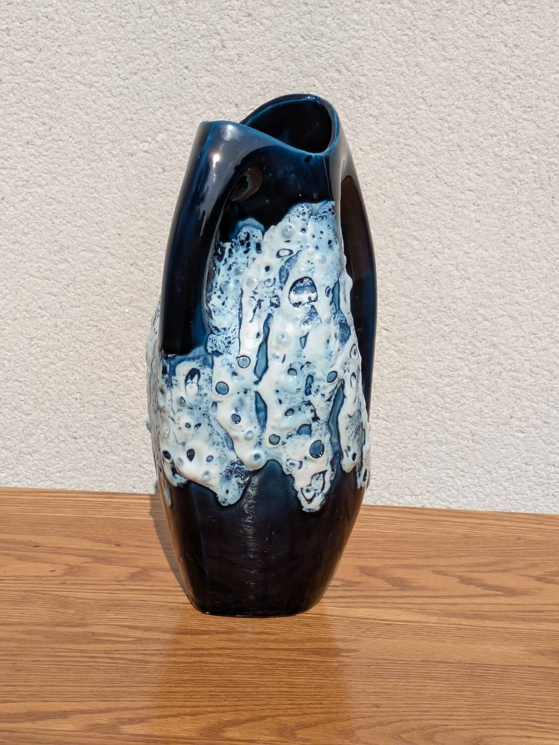 Vintage Vallauris vase from the 50s/60s – fat lava, sea foam, double handle
