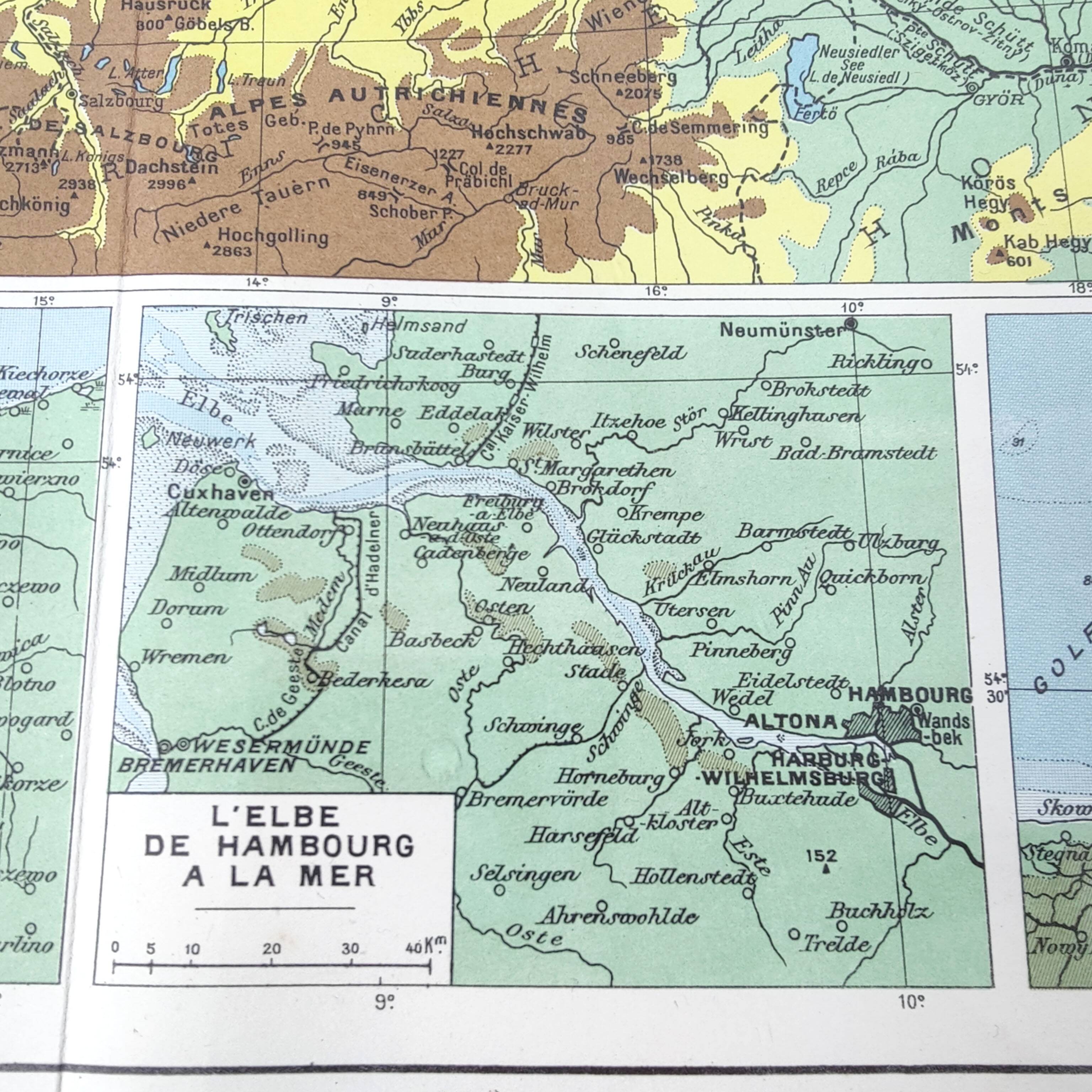 Old map of Northern Europe, Germany, Poland, Denmark, 43x43cm, from 1950