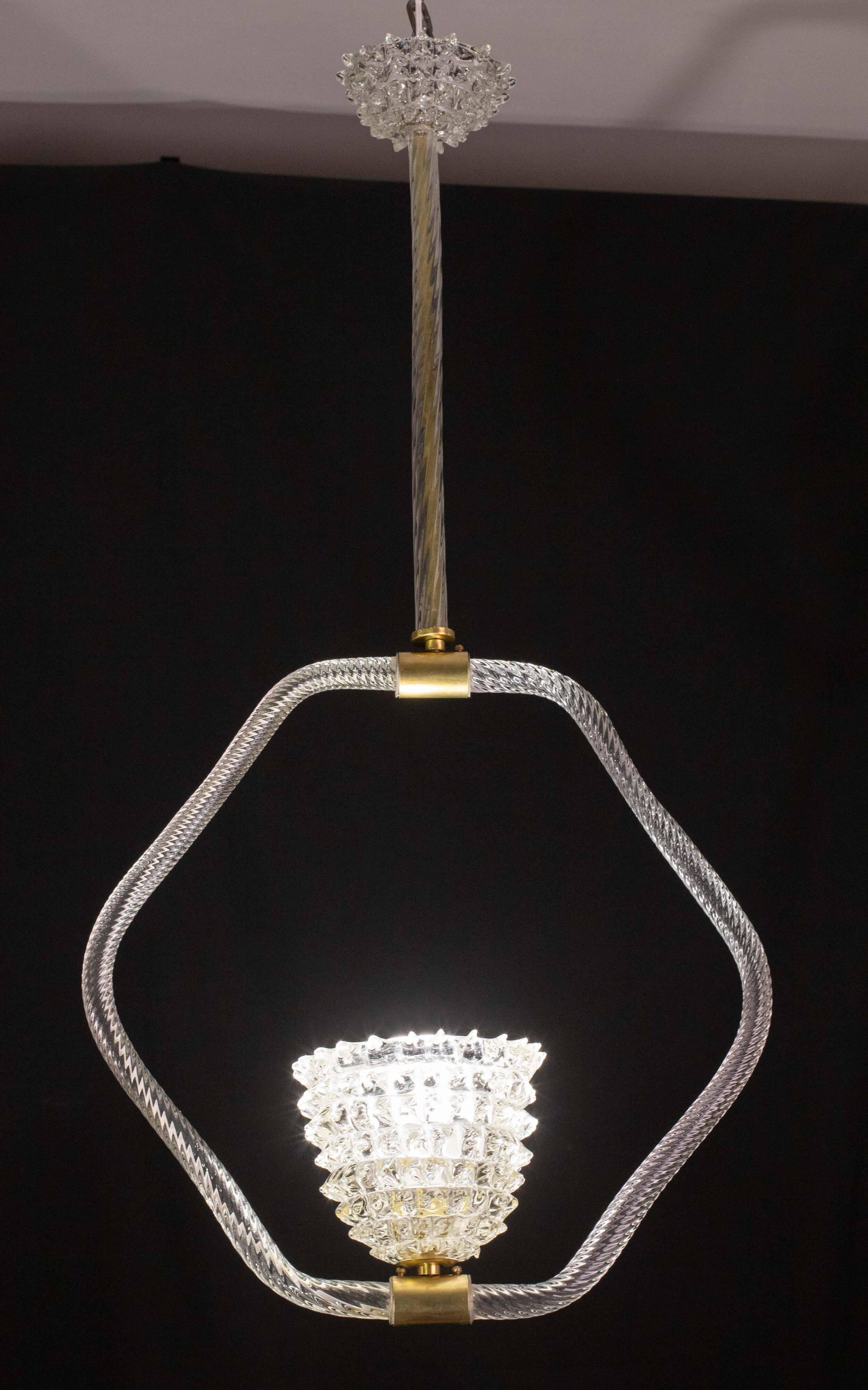 Charming clear rostrato Murano glass chandelier by Barovier & Toso, 1940s