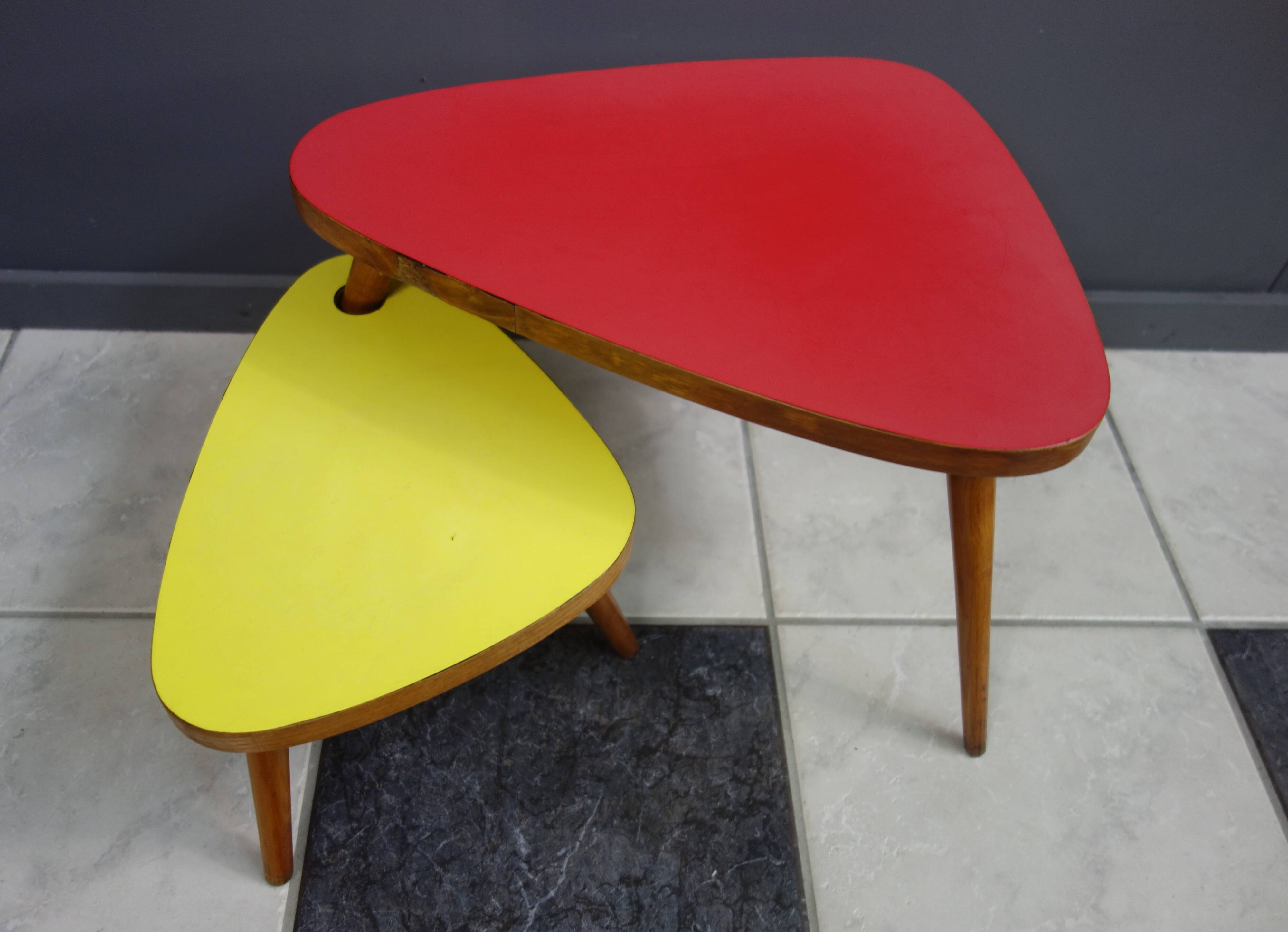 1958 side table unit in red and yellow