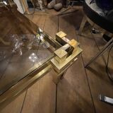 Vintage Romeo Rega coffee table, smoked glass, brass and chrome metal, Hollywood Regency design 1970s