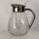 Cut glass and silver-plated metal ice carafe