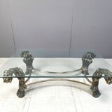 Table basse en laiton avec fleurs, années 1970