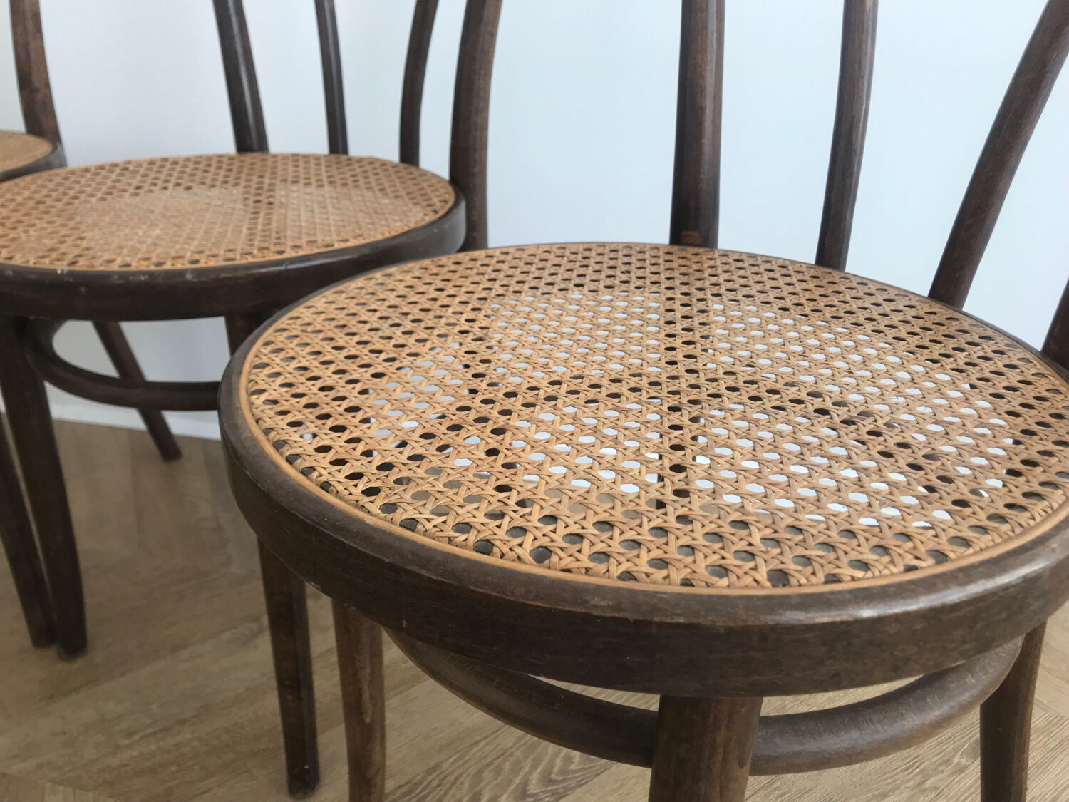 Lot 4 chairs ZPM Radomsko 1960 in canning and wood