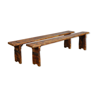 Set of two vintage pine bench, 1940