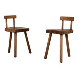 Pair of tripod stools with brutalist backrests, France, circa 1960