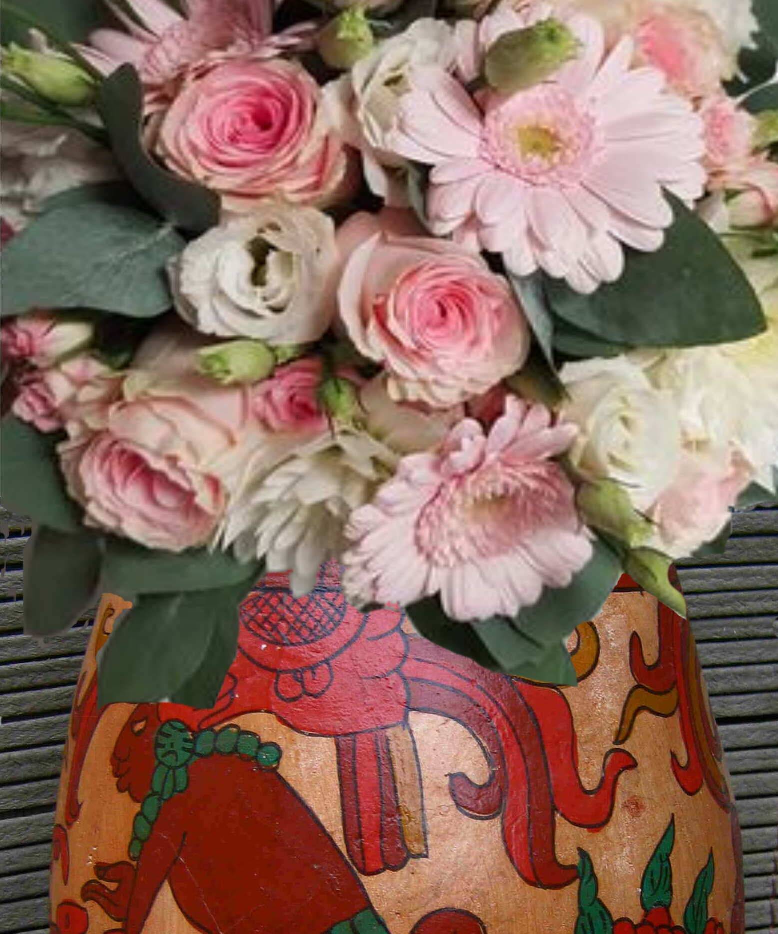Vase, painted wooden planter