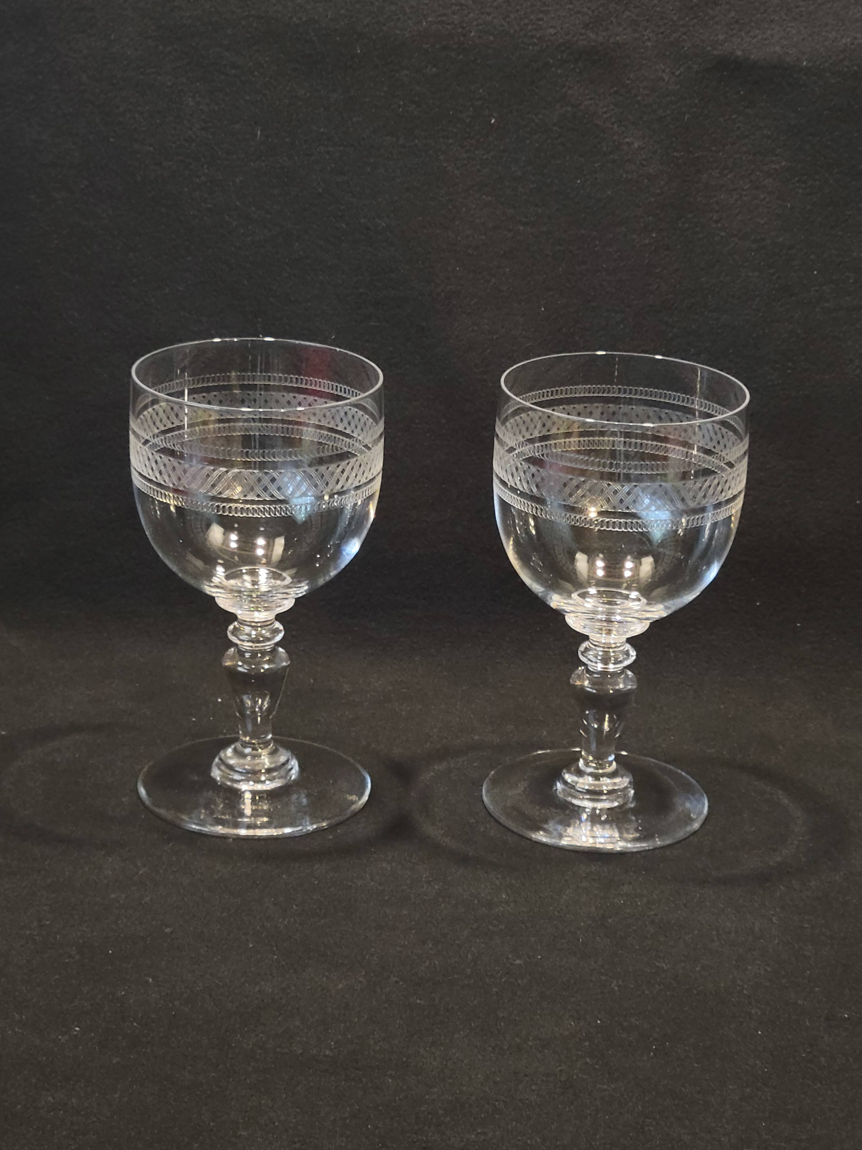 2 Baccarat crystal water glasses, balloon shape model engraving 1423