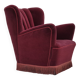 Fauteuil danois des années 1960, état d'origine, velours d'ameublement rouge cerise.