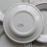 4 vintage Pyroblan Sarreguemines flat plates – Blue rim bistro style