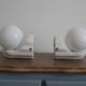 Pair of white ceramic wall lights, Bauhaus style, Italy
