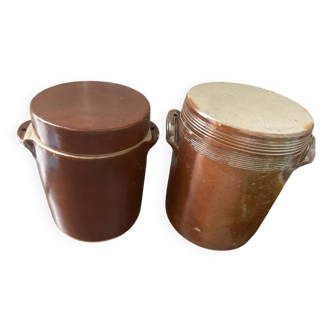 Set of 2 antique stoneware pots