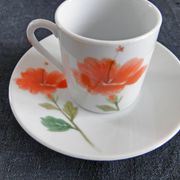 Coffee service 12 cups porcelain pattern poppy pottery of the Marais vintage 70s