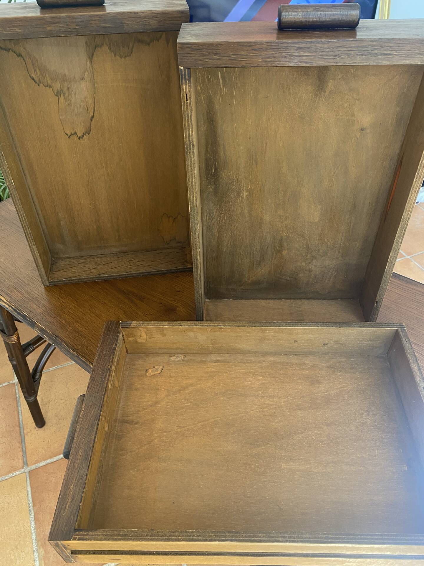 Rattan desk with three drawers