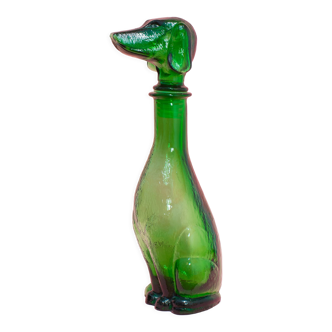 Bouteille chien en verre verte