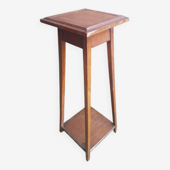 Bolster wooden side table with vintage compass feet