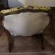 Louis XV style armchair in beech – Yellow/blue damask fabric with floral pattern.