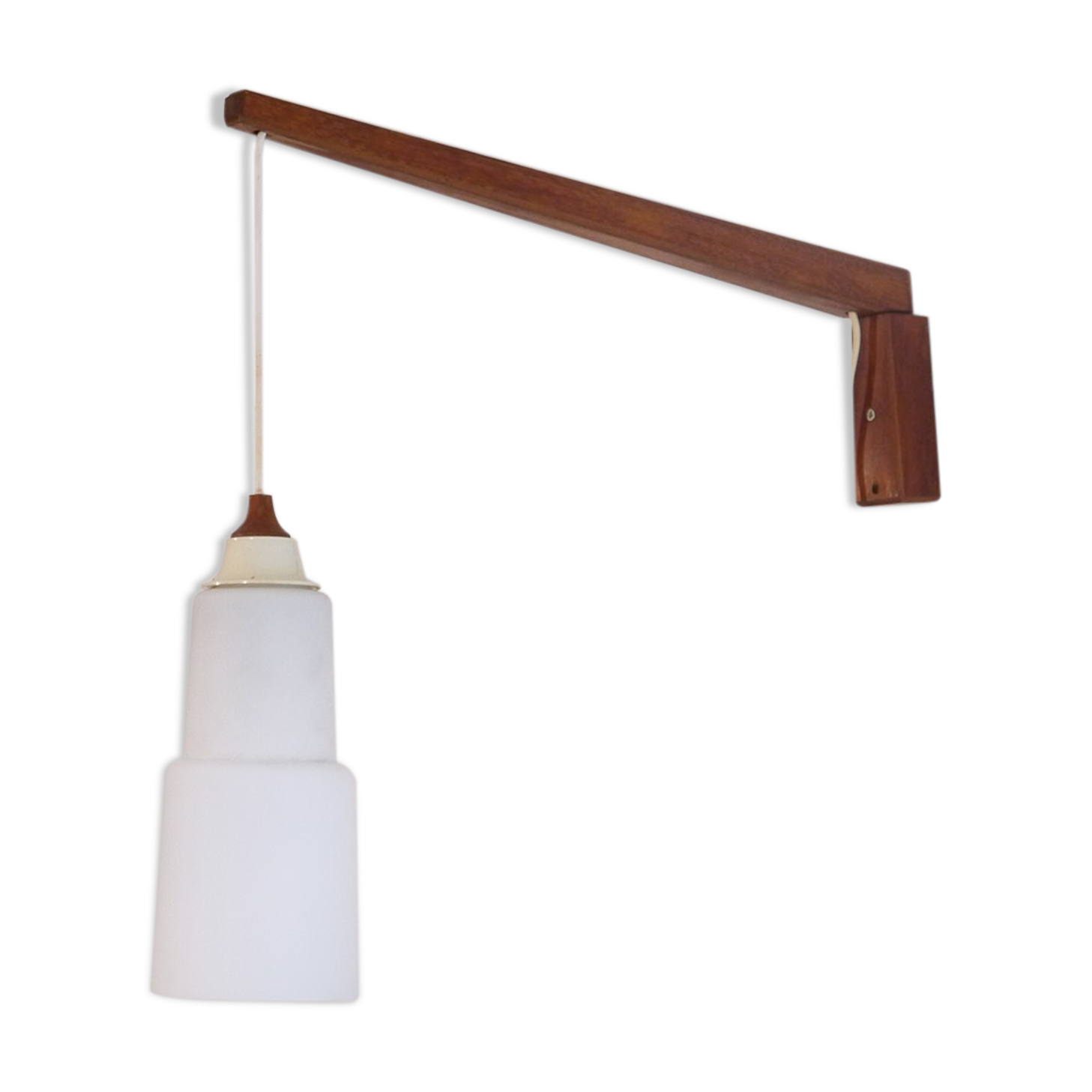 Scandinavian wall lamp "gallows" in wood and opaline 1960
