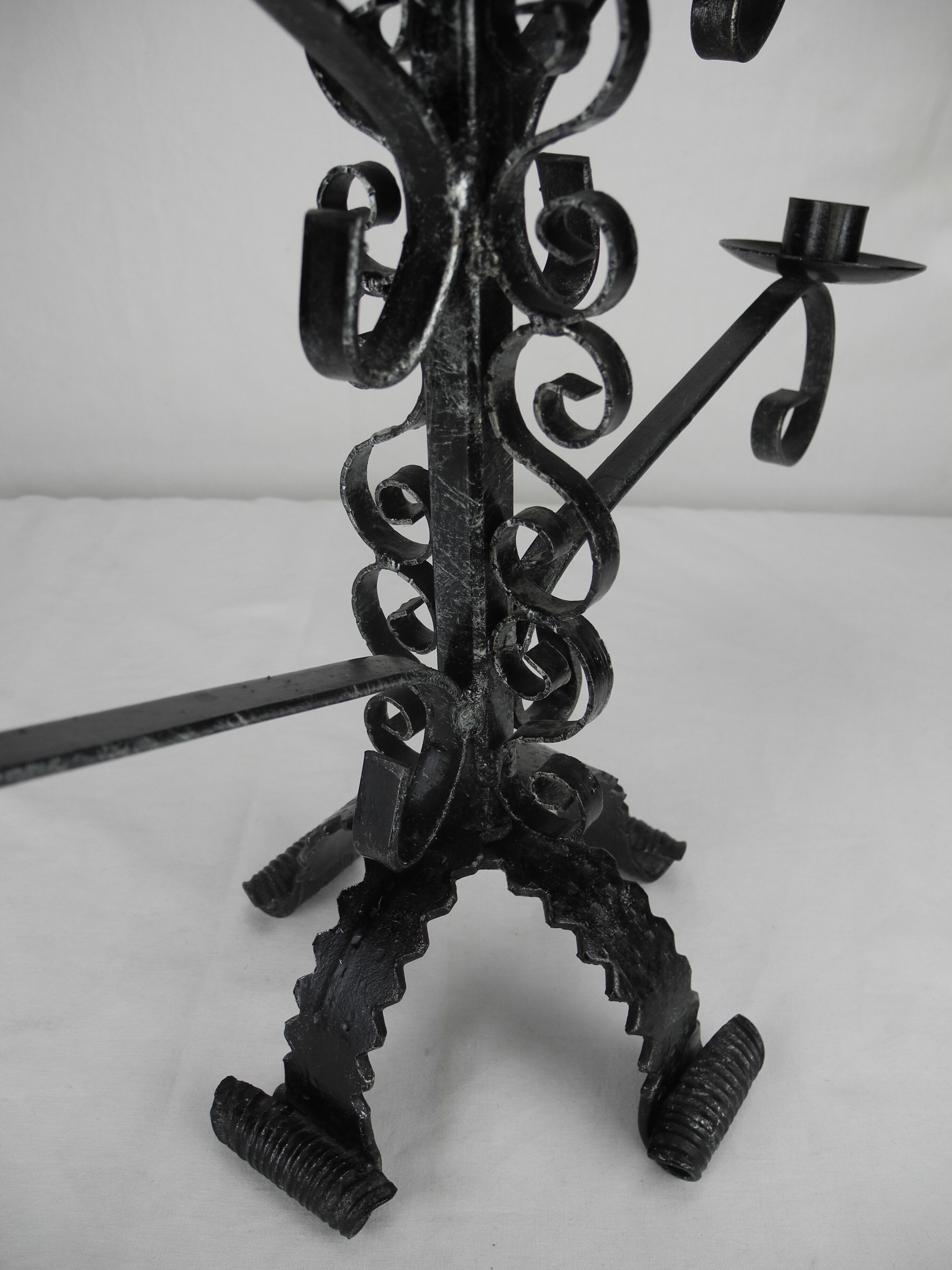 Antique wrought iron candlestick, brutalist candle holder, vintage candlestick