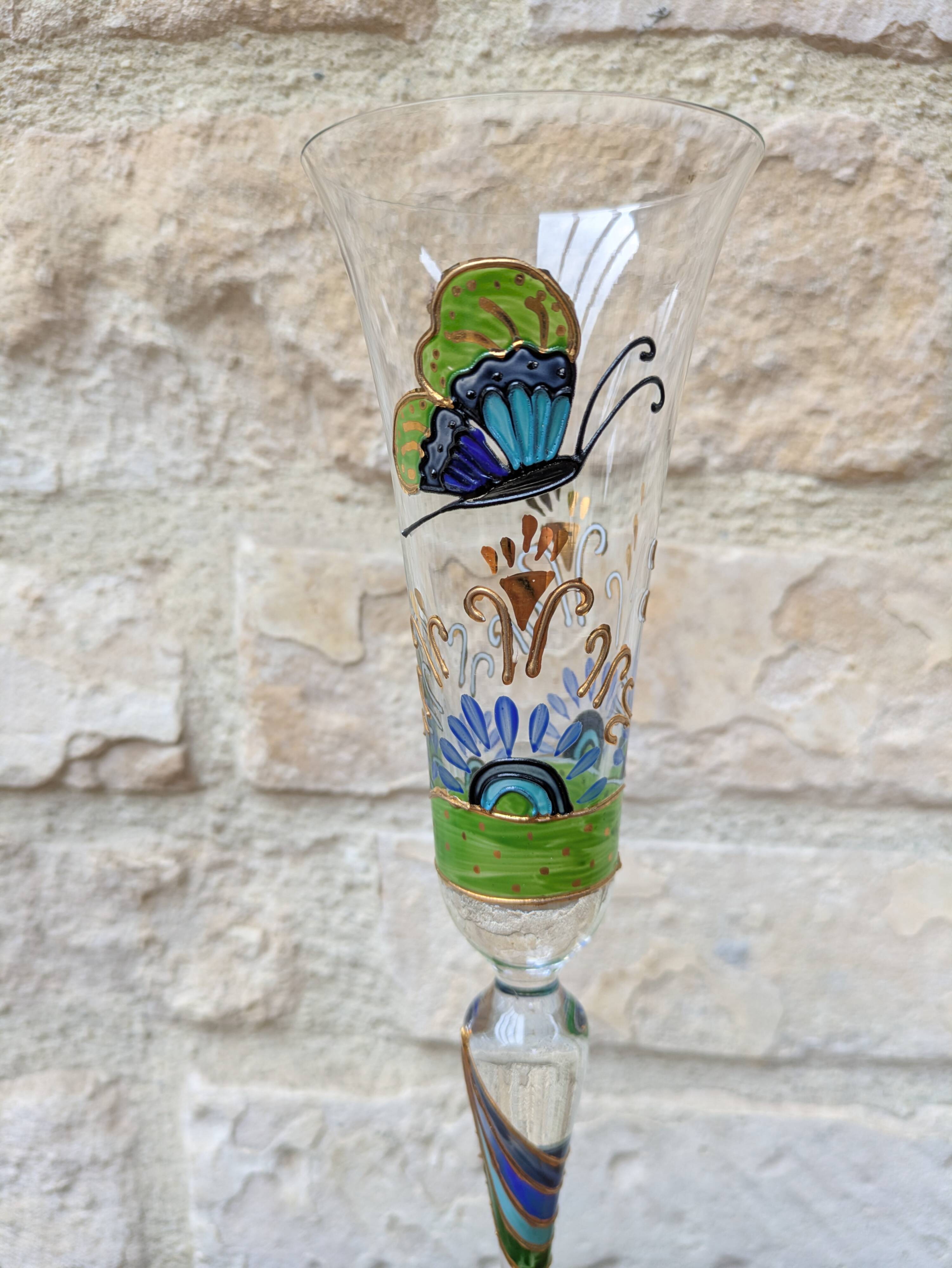 Champagne flute Paul Nagel collection Rêveries model Papillon hand-painted