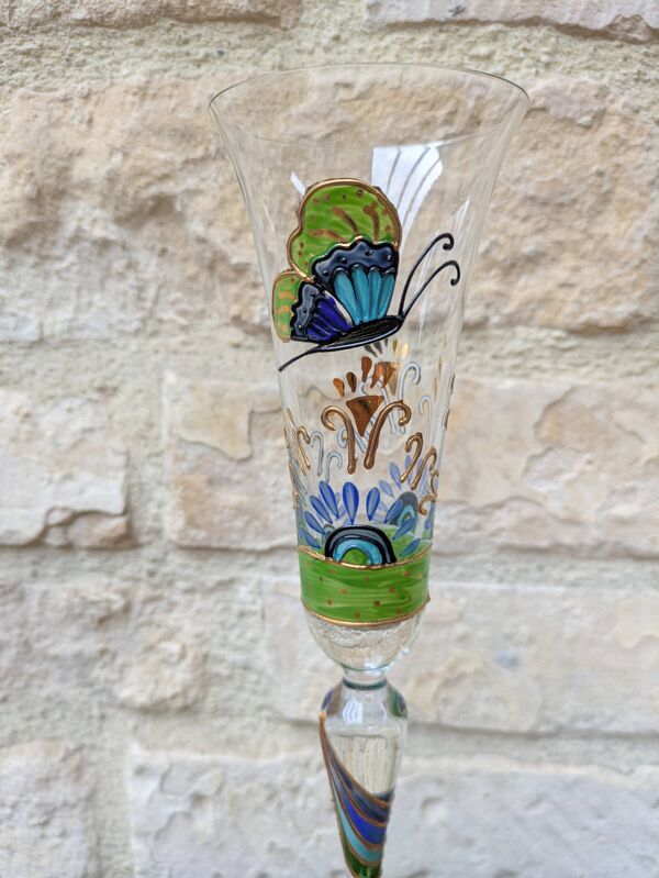 Flute à champagne Paul Nagel collection rêveries modèle Papillon peint main