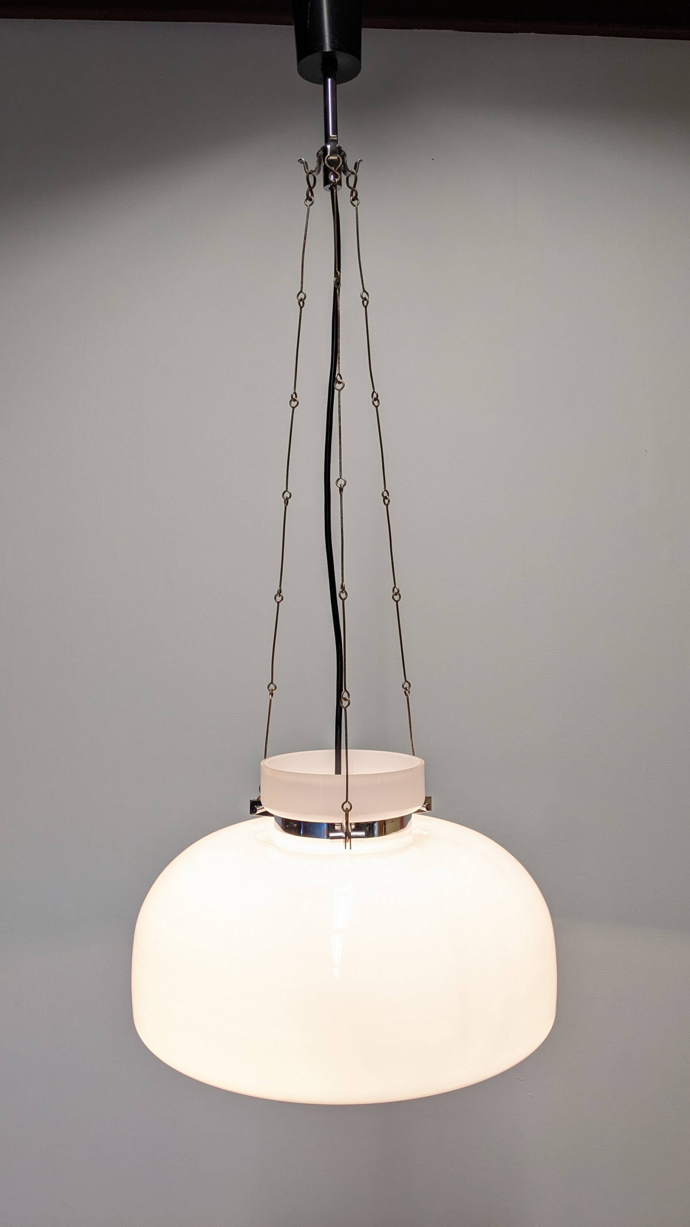XL dome suspension in white opaline by Limburg, Germany, circa 1960.
